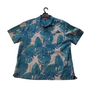 Arizona Shirt Man's XL Green Brown‎ Tropical Palm Leaves Button Up Vacation